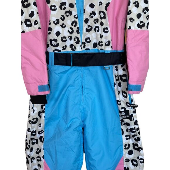Tipsy Elves Ski Snow Suit Womens Size Small S Snow Leopard Pink Blue Faux Fur - Picture 3 of 10
